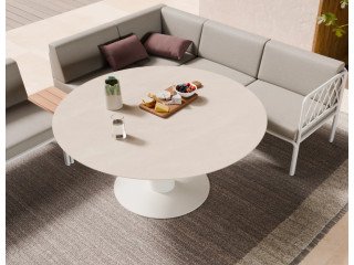 Elegant Orb LOW Outdoor Dining Table 150cm – Alabaster Finish