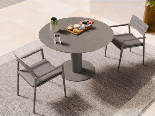 Stylish 120cm Orb Dining Table – Grey Ceramic Outdoor Charm