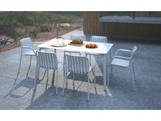 Roku Dining Table 160cm – Sleek Outdoor Style in Matte White