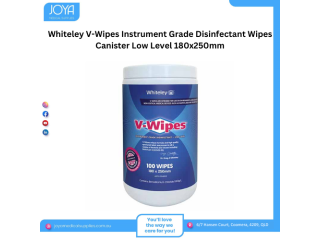 Whiteley V-Wipes Instrument Grade Disinfectant Wipes Canister Low Level 180x250mm - Australia