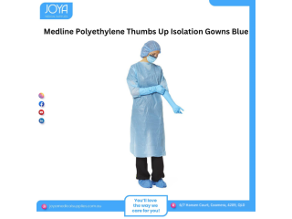 Medline Polyethylene Thumbs Up Isolation Gowns Blue - Joya Medical Supplies